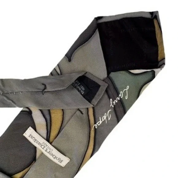 Robert Daskal 4x56" Silk Necktie Men Gray Abstract Hand Painted Larry Hope - Picture 2 of 9